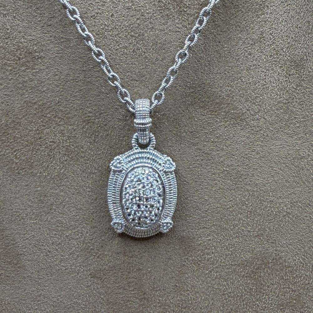 Judith Ripka Sterling Silver & Cubic Zirconia Oval Link Necklace 17” Pendant